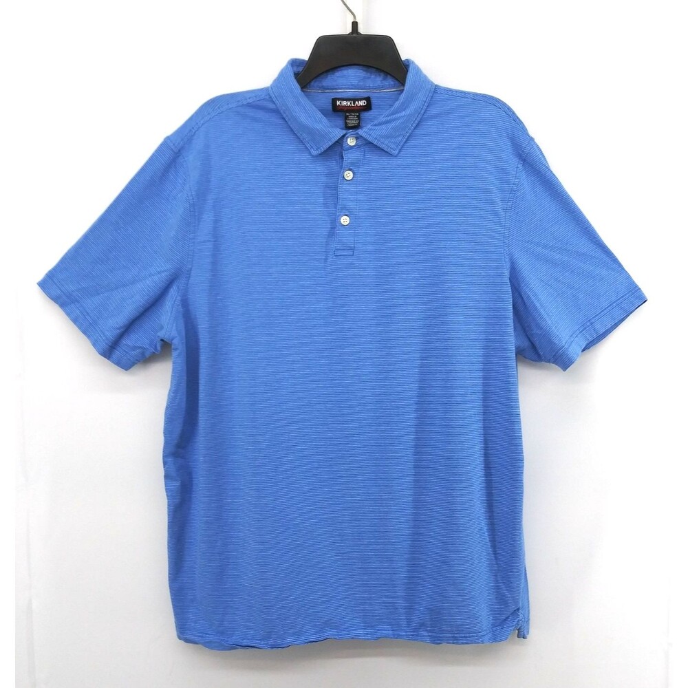 Kirkland Polo Shirt Men Size XL Blue Striped Performance Golf Casual Summer Top